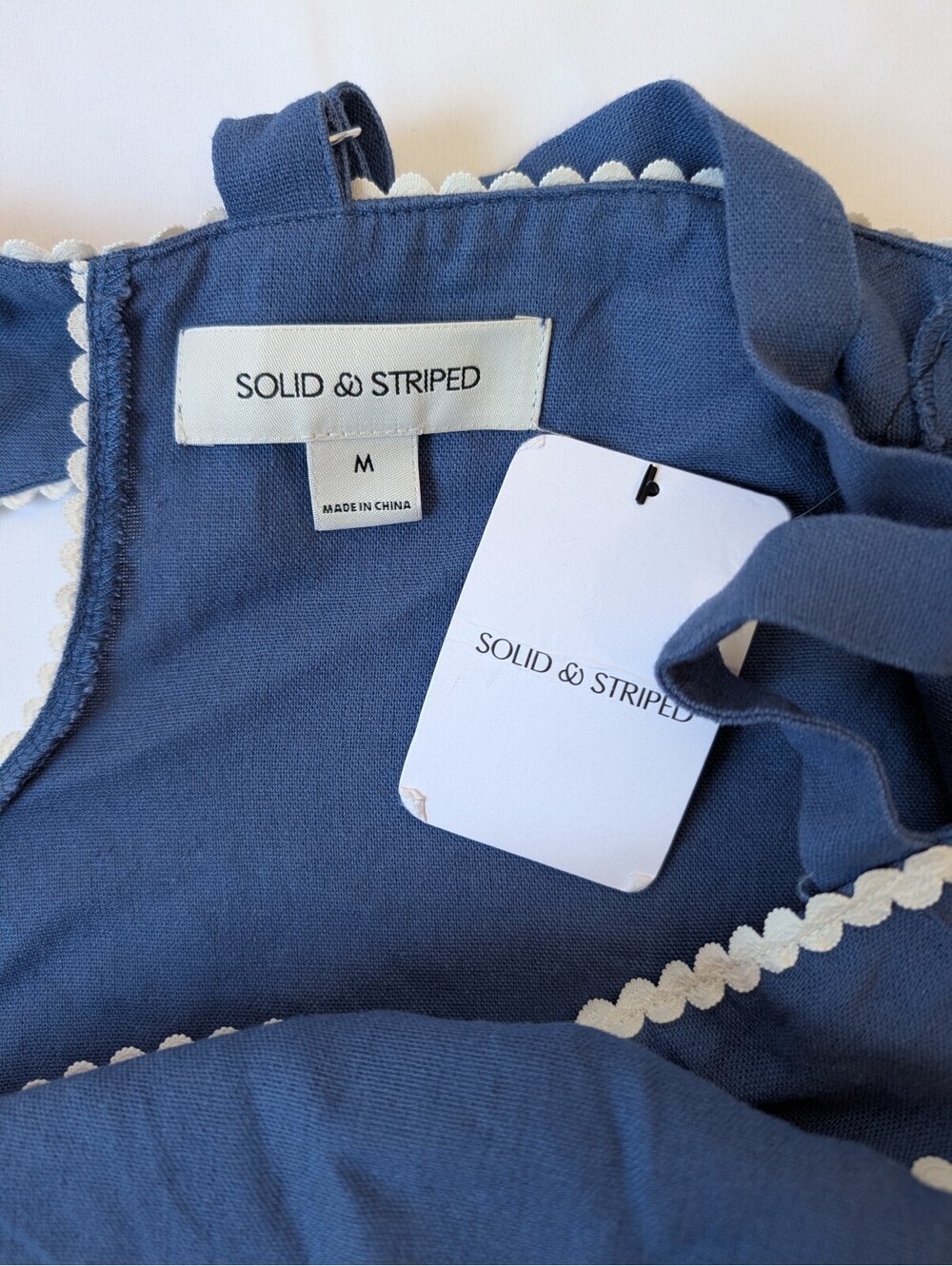 Solid & Striped Blue Linen Blend Ruffle Tank Top Ric Rac Trim Medium - Picture 3 of 8